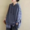 Толстовки с капюшоном для женщин Harajuku Oversize Plaid Patchwork Hooded Футболки Повседневная корейский стиль Длинные рукава Женская одежда Трендовые топы