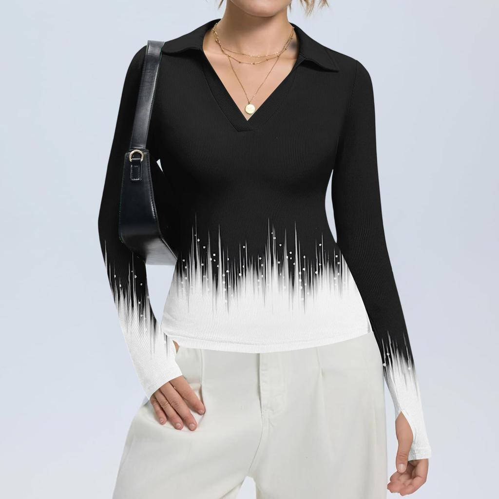 Women's Fashion Casual Print V-Neck Long Sleeve Button-Down Top