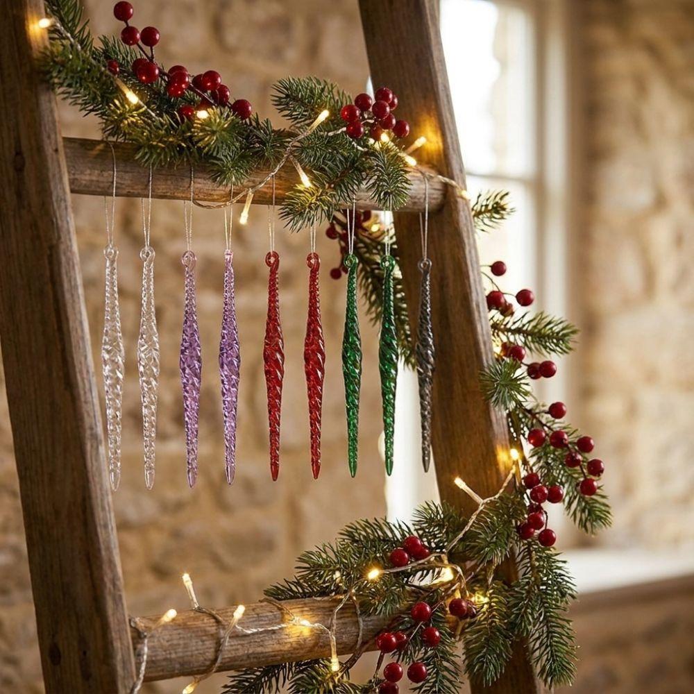 12Pcs Twisted Water Drop Christmas Icicle Pendants Set Xmas Tree Hanging Decor Holiday Festive