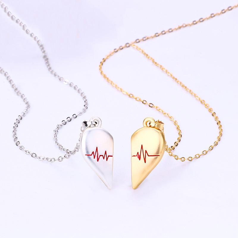 Ожерелье с подвеской Magnetic Love ECG для пары - уникальный дизайн с застегивающимися сердцами