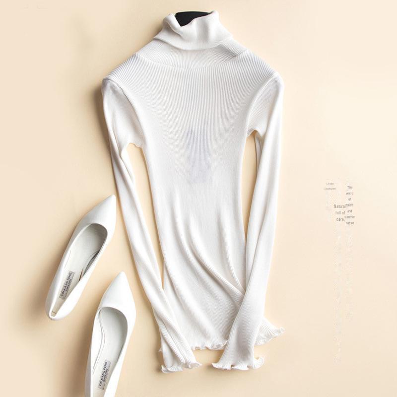 Шелковый топ Yuyue с полувысоким воротником и длинными рукавами для женщин — облегающий крой, шелковая ткань Mulberry с деревянной окантовкой, идеально подходит для осени и зимы.