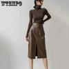 Mid-length Leather Skirt Half Skirt Women's Retro High-waisted Slit A-line Bag Hip Skirt