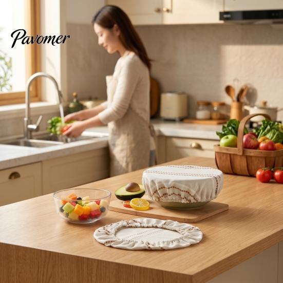 Natural Linen Food Covers for Fruits And Vegetables Sourdough Jars Covers, Reusable Elastic Bowl Retro Striped Eco Conscious Preservation Supplies