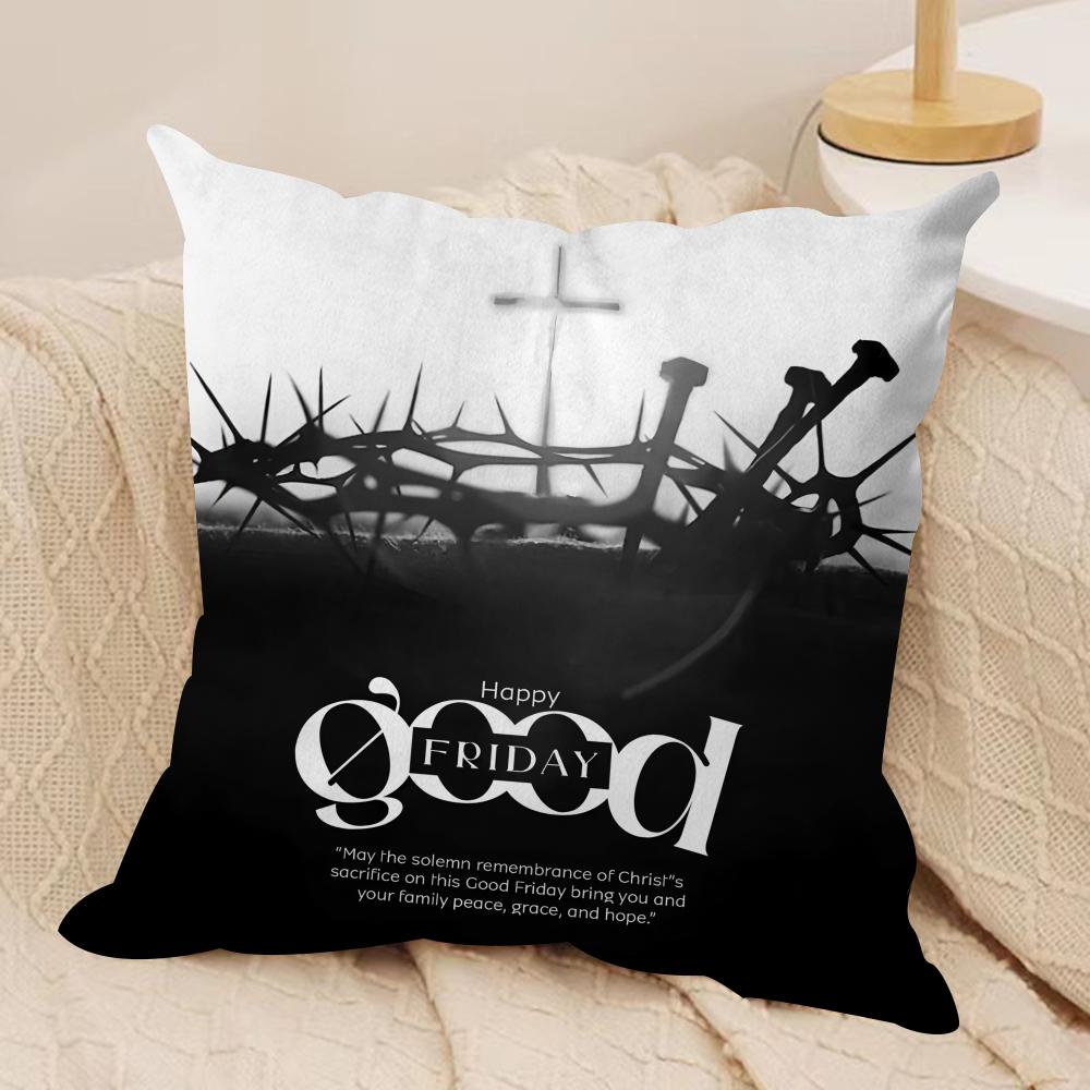 Good Friday Christ Cushion Cover Silky Short Plush Invisible Zipper Dustproof Sofa Pillow Case for Home Decor