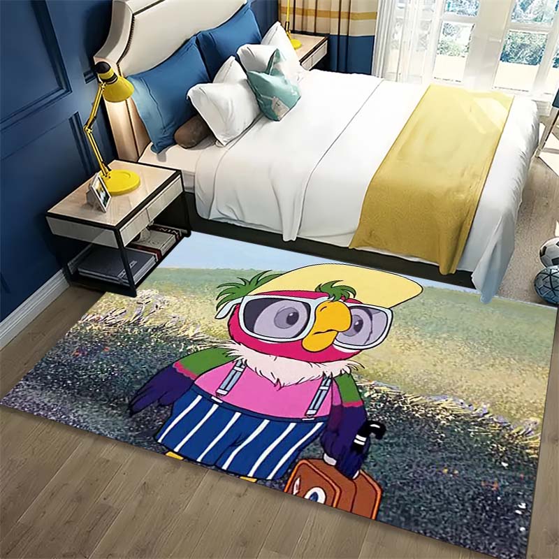Cool Cartoon Parrot Sunglasses Countryside Grassland Print Area Rug Non‑Slip Rectangular Floor Mat Home Decor