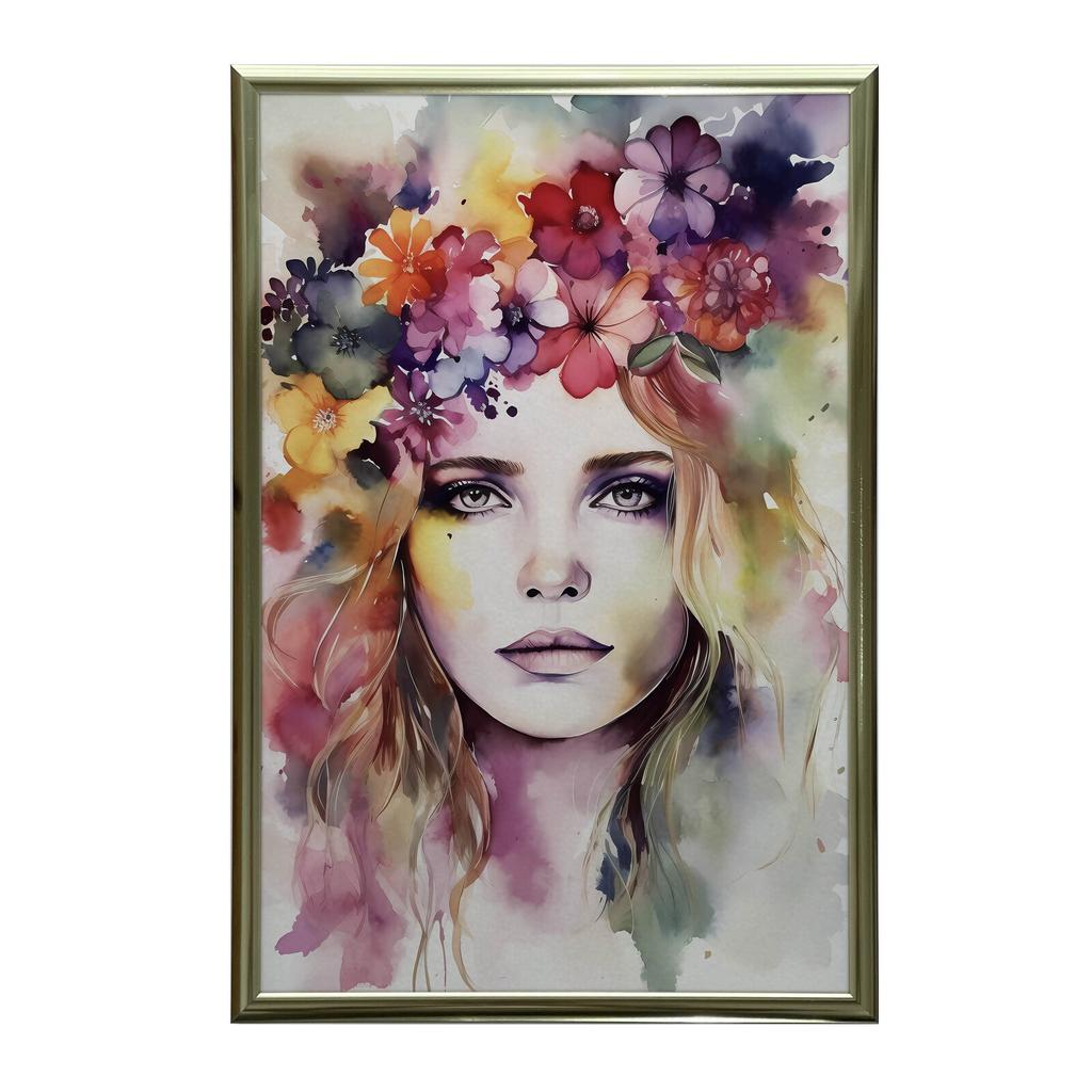 Twarz Kobiety Z Wiankiem Twarz Kobiety Z Wiankiem, 70X100 Cm, Bez Ramy, Płótno Premium Na Blejtramie