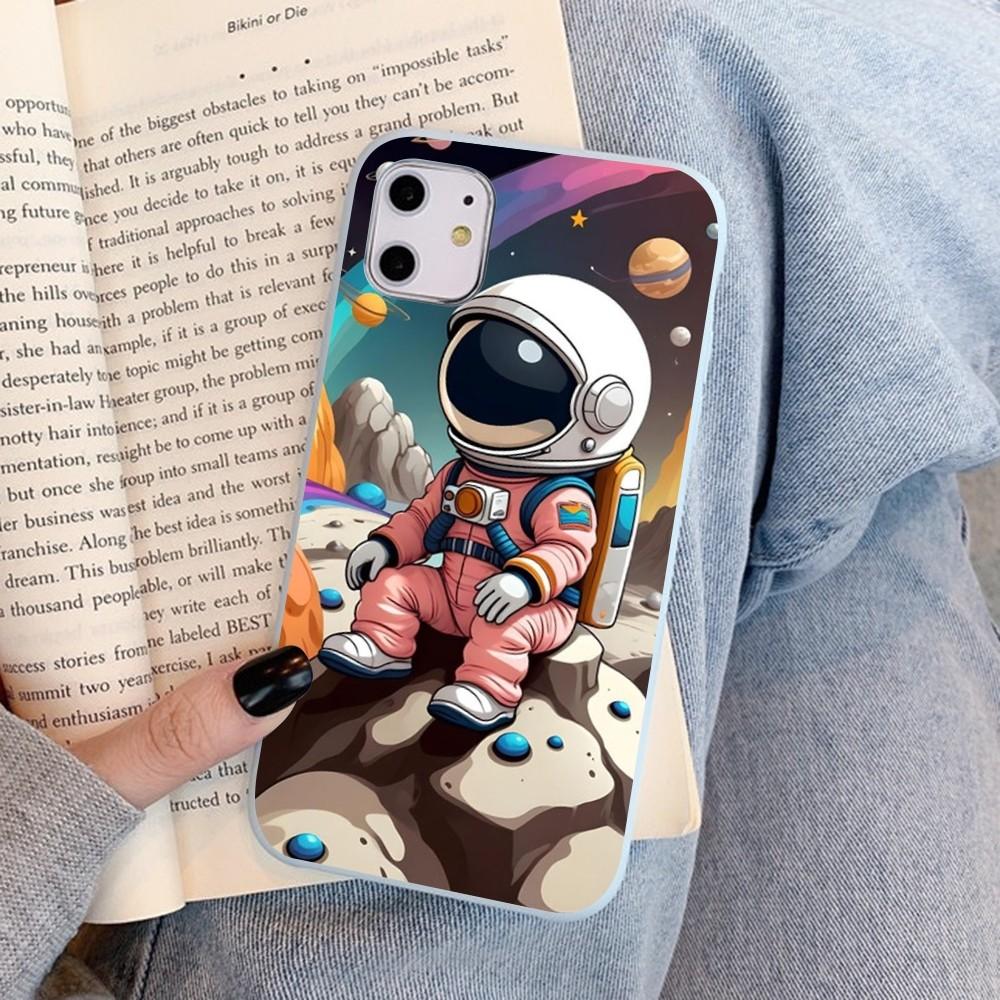 Мультяшный чехол для телефона с изображением космонавта для IPhone 14 11 12 13 Mini Pro Xs Max 8 7 6 6S Plus X XR, однотонный цветной чехол
