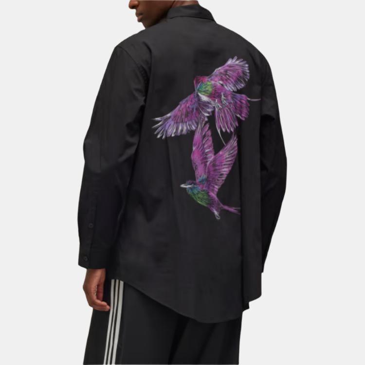 Y-3 Рубашка с рисунком, однобортная, свободная, с длинным рукавом, мужские рубашки, черная JE9274