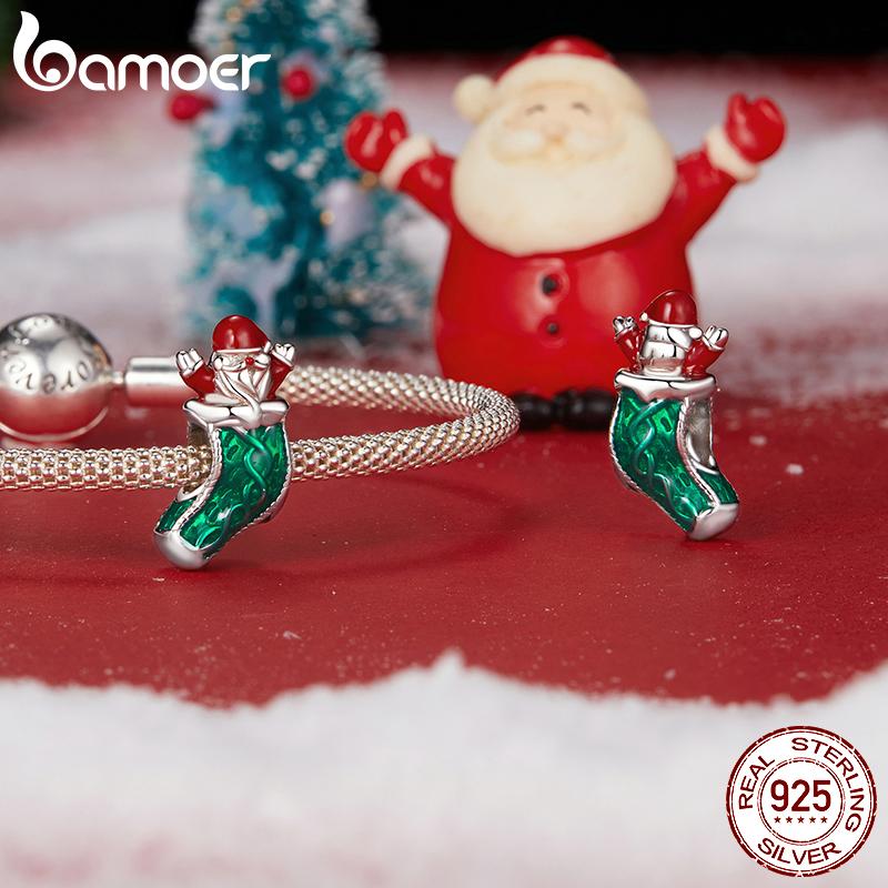 BAMOER S925 Серебро Рождественская Снежинка Снеговик Шармы Подходят для Оригинального Браслета DIY Шарм Bamoer для Изготовления Ювелирных Изделий Рождественский Подарок