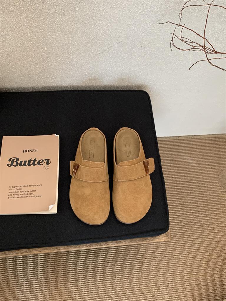 Версия! Ретро пряжка на ремне толстая подошва Birkenstock голова сумки полушлепанцы женские 2025 весна и осень Мори ленивые Бокен туфли