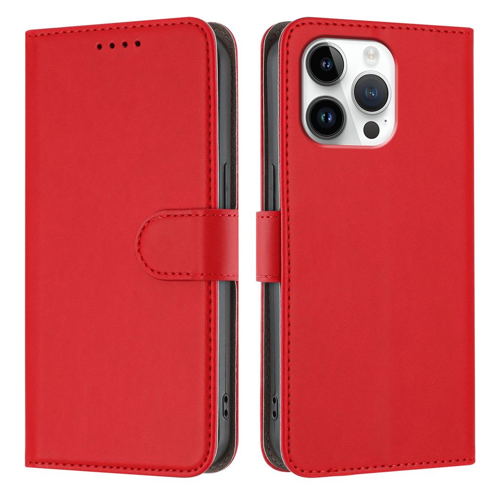 For iPhone 16 Pro Max Leather Case Solid Color Phone Cover with Wallet