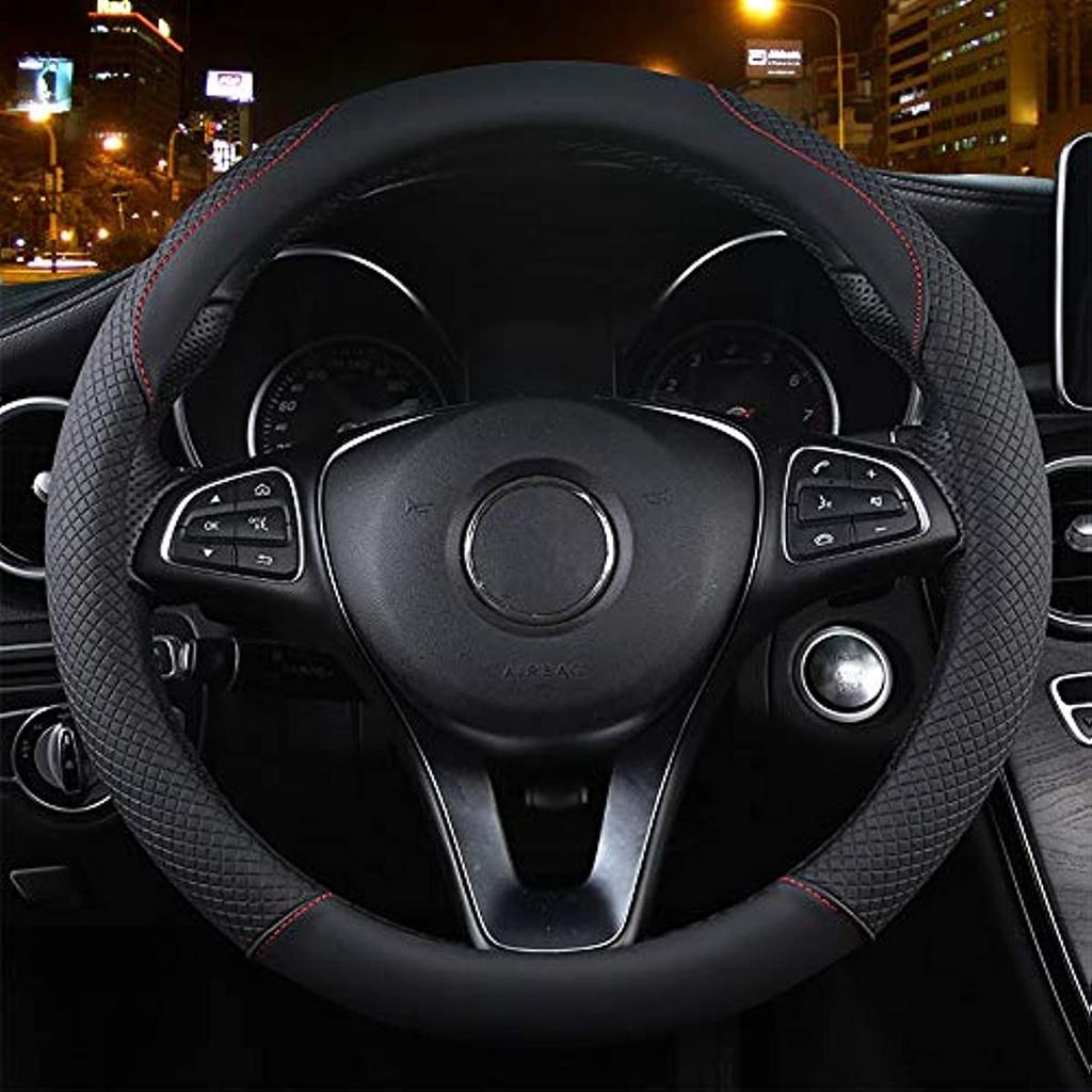 Универсальный чехол на руль автомобиля, сверхпрочный противоскользящий чехол из натуральной кожи, 38 см, черный и красный, плюс автомобильное мусорное ведро