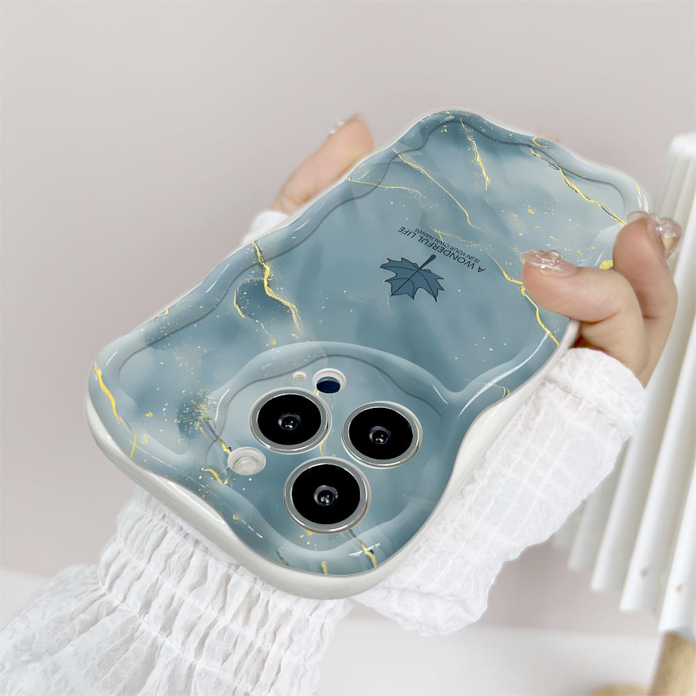 For Honor 90 Lite P30 Pro Infinix Hot 30 40 40i 40 Pro Smart 8 Pro Vivo V29e V30e Maple Leaf Marble Pattern Cream Texture Soft TPU Phone Case