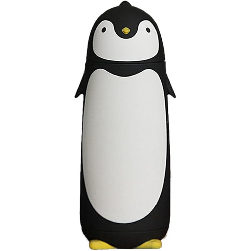 Penguin Water Bottle,300ml Cute Penguin Thermal Vacuum Insulated Water Bottle Leak Resistant Flip Cold for Home, Office(Black)