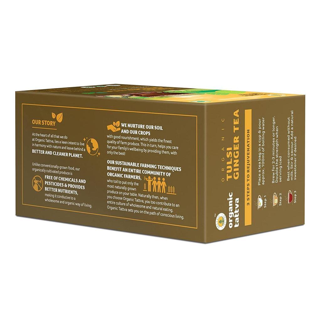 Зеленый чай с Имбирем и Тулси (20 пак, 2 г), Organic Tulsi Ginger Tea,  Organic Tattva