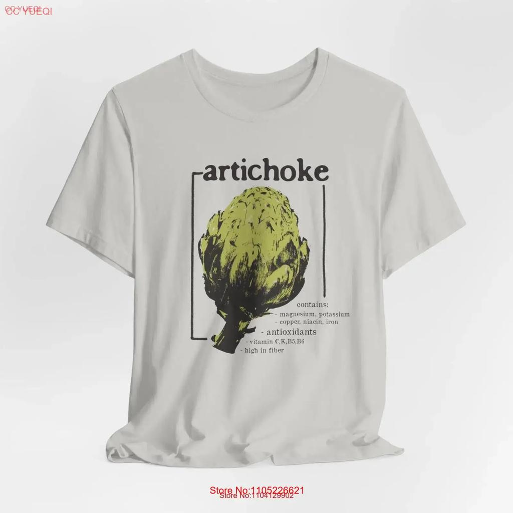 Artichoke Print T Shirt Vegan Botanical Foodie Unique For Her Vintage Casual Streetwear Soft Comfortable Breathable
