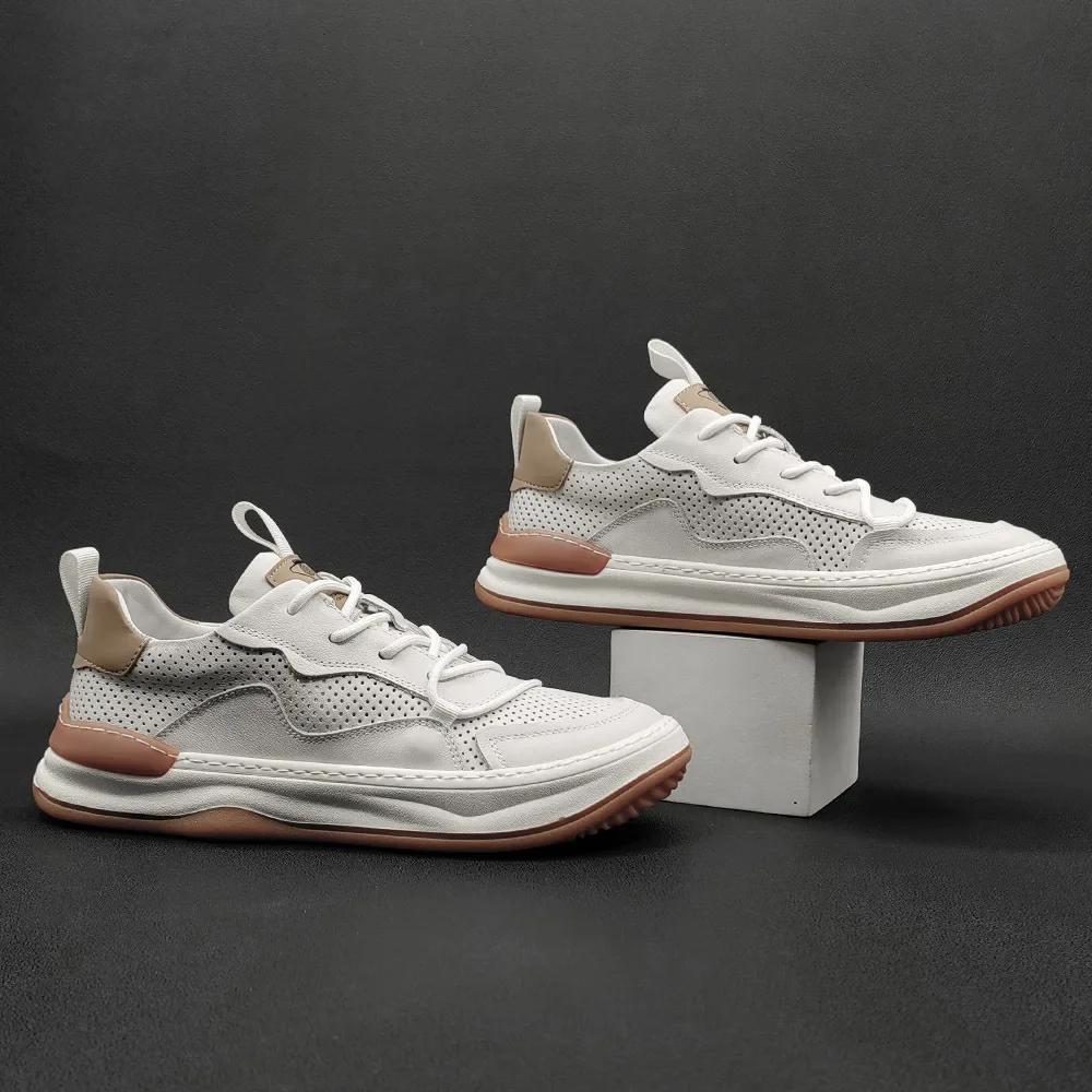 Модные мужские кроссовки на плоской подошве из натуральной кожи для мужчин, дышащая повседневная обувь для мужчин на открытом воздухе, мужские туфли на платформе