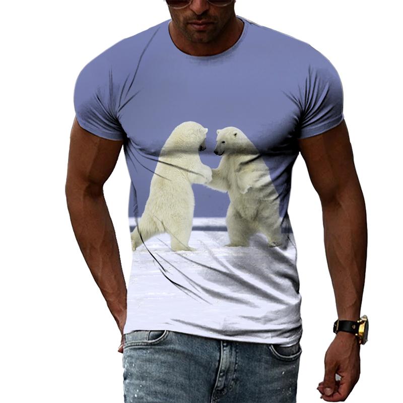 Летняя мода, креативный образ, мужская футболка с круглым воротником, топы с короткими рукавами, панда, белый медведь, драгоценный мир, король леопарда
