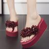 Handmade Flower Thick Bottom Height Increasing Thongs Slippers - Women's New Non-slip Fashion Hundreds of Beach Sandals