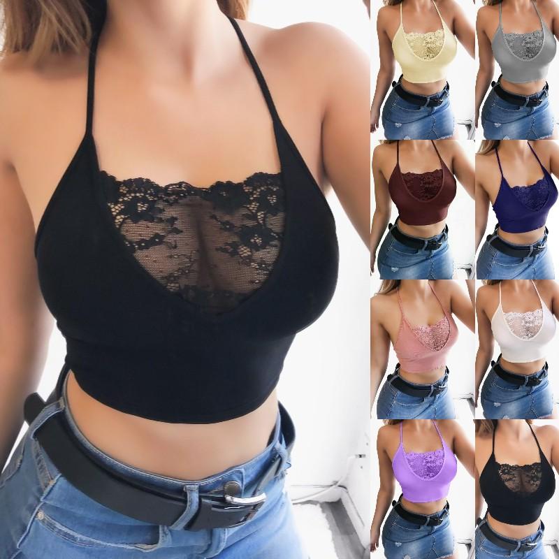 Women Fashion Strapless Lace Crop Top Halter Sexy Yoga Tops Camisole Women Tops Plus Size
