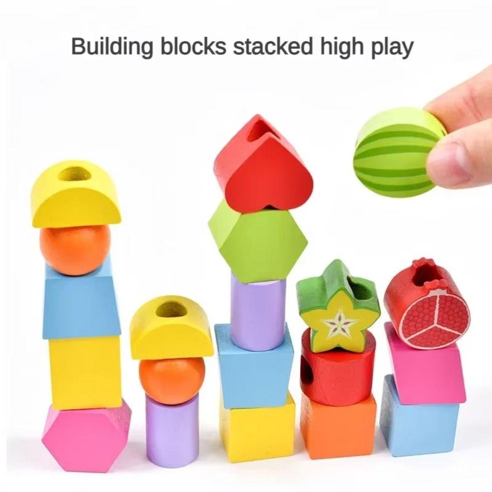 Montessori Color Shape Cognition Toys Fruit Color Shape Wooden Beads Sequencing Toy Boys Girls