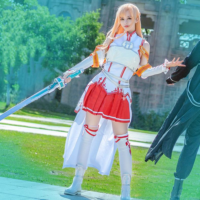 Аниме Sword Art Online костюм для женщин Юки Асуна, полный комплект, платье SAO Asuna, боевой костюм, нарядные платья