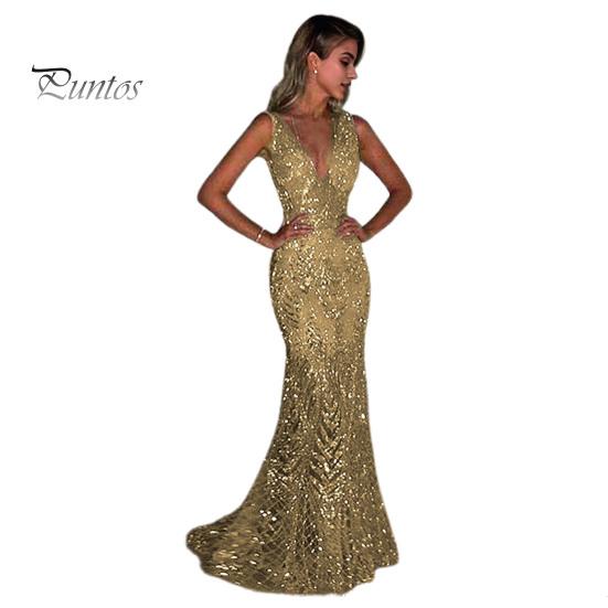 Women Evening Dress Deep V Neck Slim Fit Backless Sleeveless Shiny Sequin Fishtail Hem Floor Length Maxi Dress Prom Party Ball Gown
