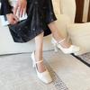 Mary Jane High Heels Women's Thick Heel Temperament Socialite Spring Splicing Fashion Square Head One-word Buckle Strap Single Shoes