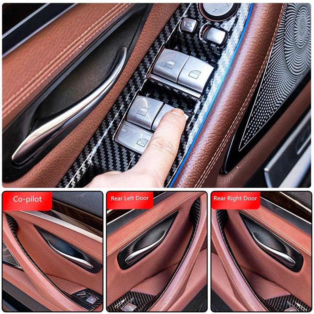 Автомобильные аксессуары, внутренняя дверная ручка из углеродного волокна, накладка на панель для BMW 5 серии F10 F11 520d 530d 535i 550i