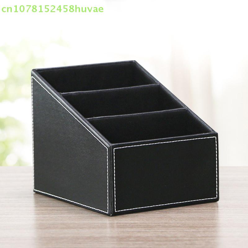 PU Leather Remote Control Holder Desktop Organizer Storage Box For TV Guide Mail Phone Office Sorting Lattice Cosmetic Pens Rack