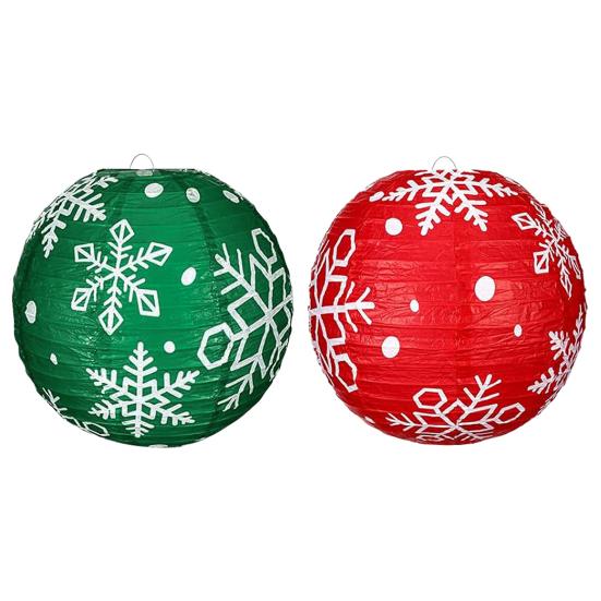 Бумажный фонарик Снежинка Красный Зеленый Рождественский Подвесной Круглый Фонарик Украшение для Внутреннего Наружного Декора Праздничные Вечеринки Принадлежности