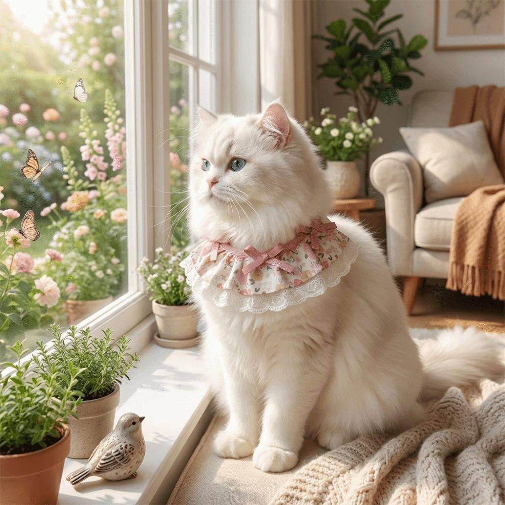 Cartoon Knitted Collar Lace Floral Bows Pet Bib Cute Cat Clothes Cat Accessories