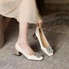 Small Korean Version of Square Satin Shoes Women  Women Autumn New Rhinestone High Heels Women