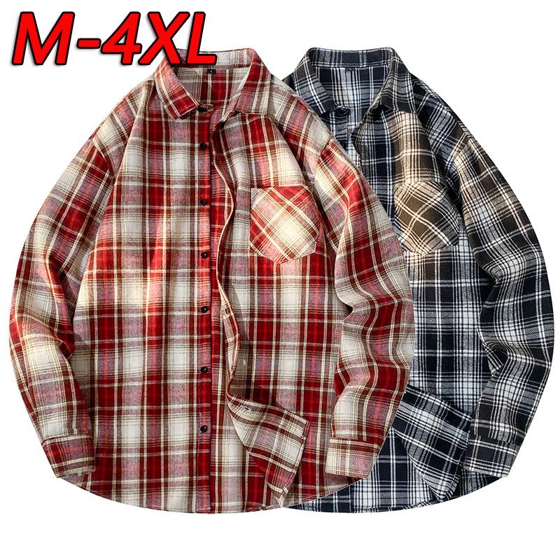 Мужская полосатая клетчатая рубашка с длинным рукавом — японская мода, гонконгский стиль, идеально подходит для весны и осени