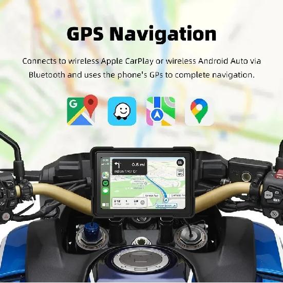 5-дюймовый портативный GPS-навигатор для мотоцикла, беспроводные Carplay и Android Auto, сенсорный экран, водонепроницаемость IP67, мультимедийный плеер