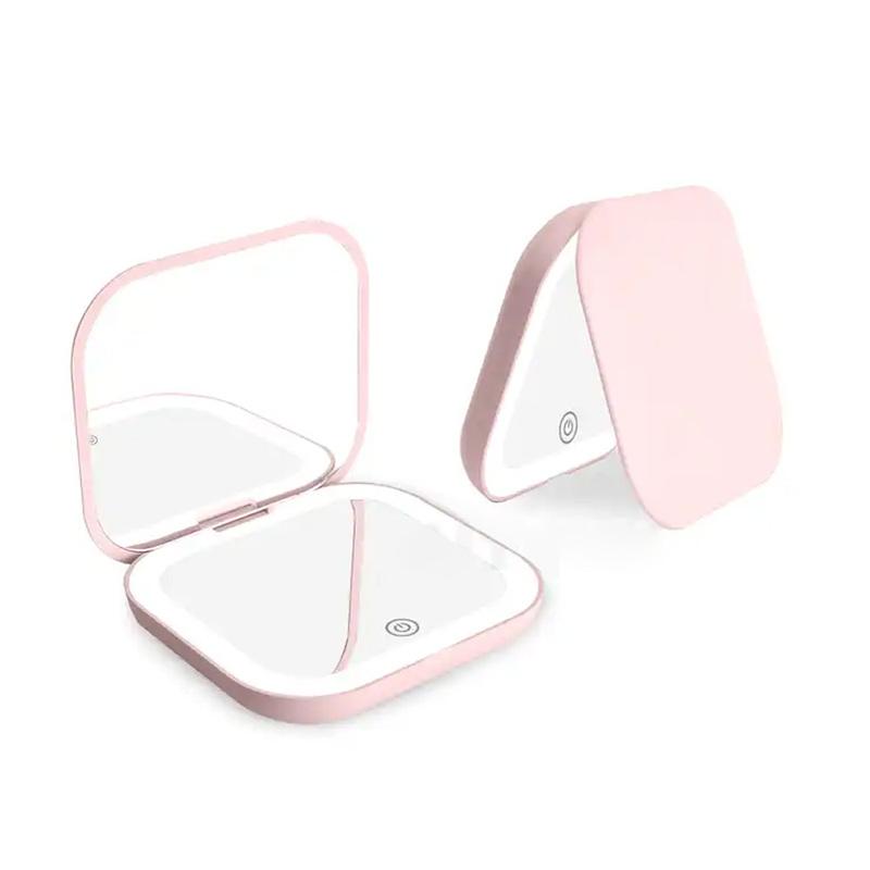 LED Makeup Mirror Portable Folding Handheld Vanity Mirror with Lights Compact Travel Mirror