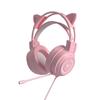 Pink Cat Ear Over-Ear Wired Headphones for Gaming and Esports - Cute Girly Design with Heart Accent.