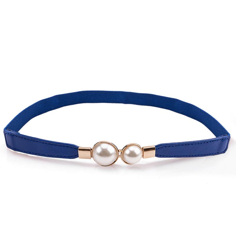 Retro Pearl Double Buckle Waist Belt – European & American Style Elastic Stretch for Women's Dress