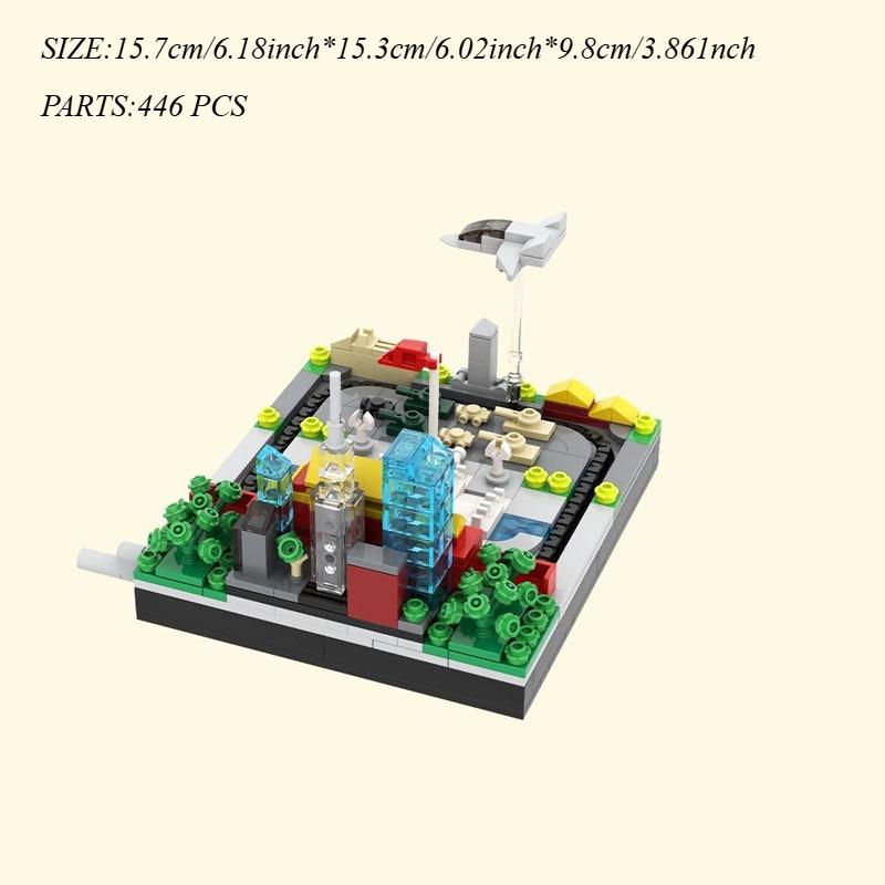 446PCS City Plaza Streetscape Building Blocks With Mini Airplane, DIY Educational MOC Ornament, Holiday Gift