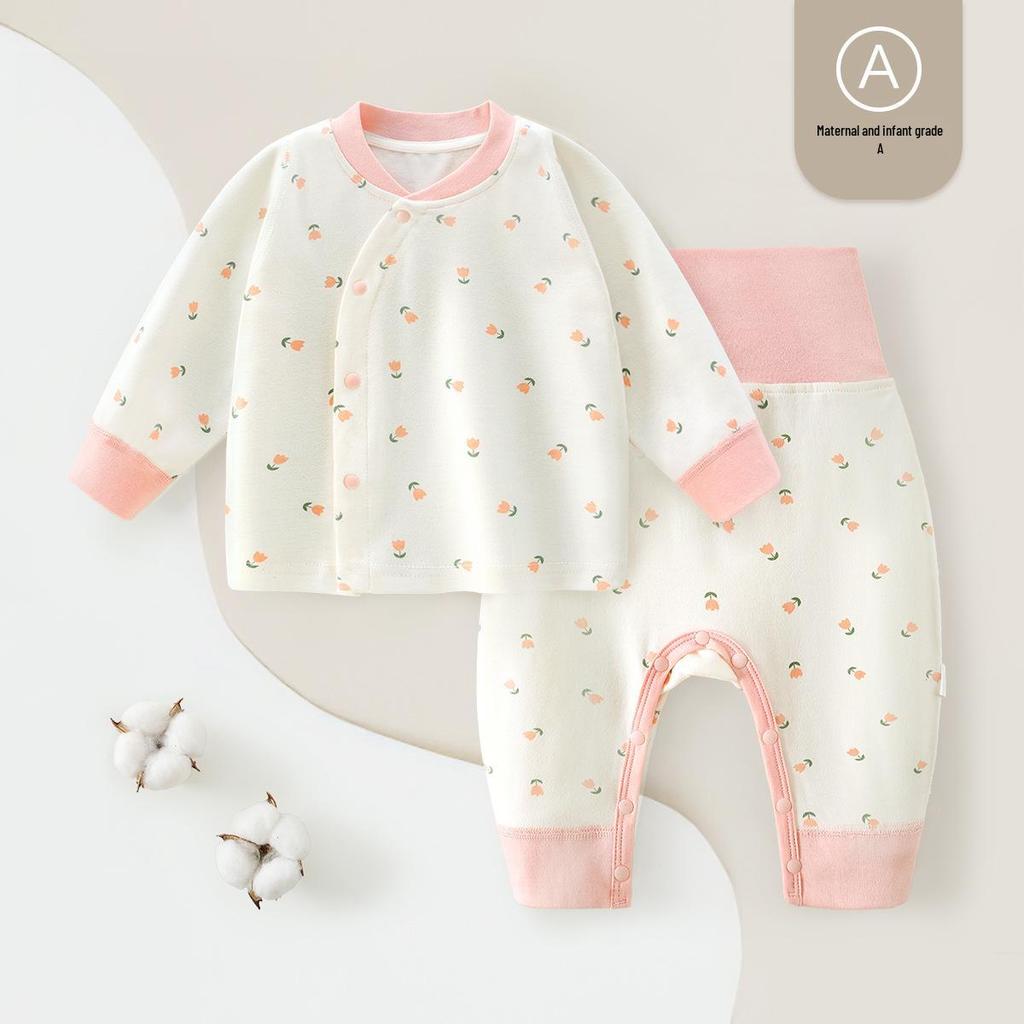 Детский хлопковый комплект нижнего белья без косточек на весну и осень: Базовый слой с высокой талией для мальчиков и девочек