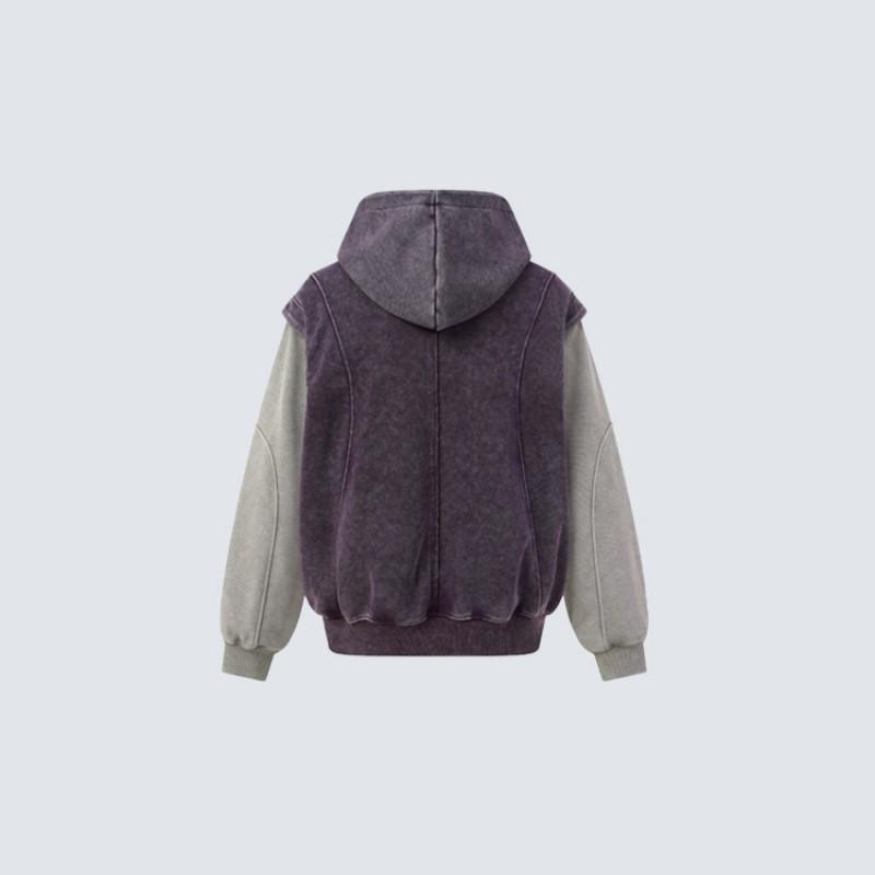 Unisex Oversized Hooded Zip-Up Sweatshirt With Color-Block Vest Design Casual Long Sleeve Cotton Top