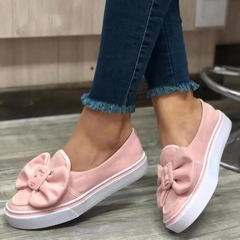 Женские кроссовки Flock Bowknot Shoes Женская обувь осень-весна Slip On Loafers Walking Woman Plus Size Casual Female Fashion