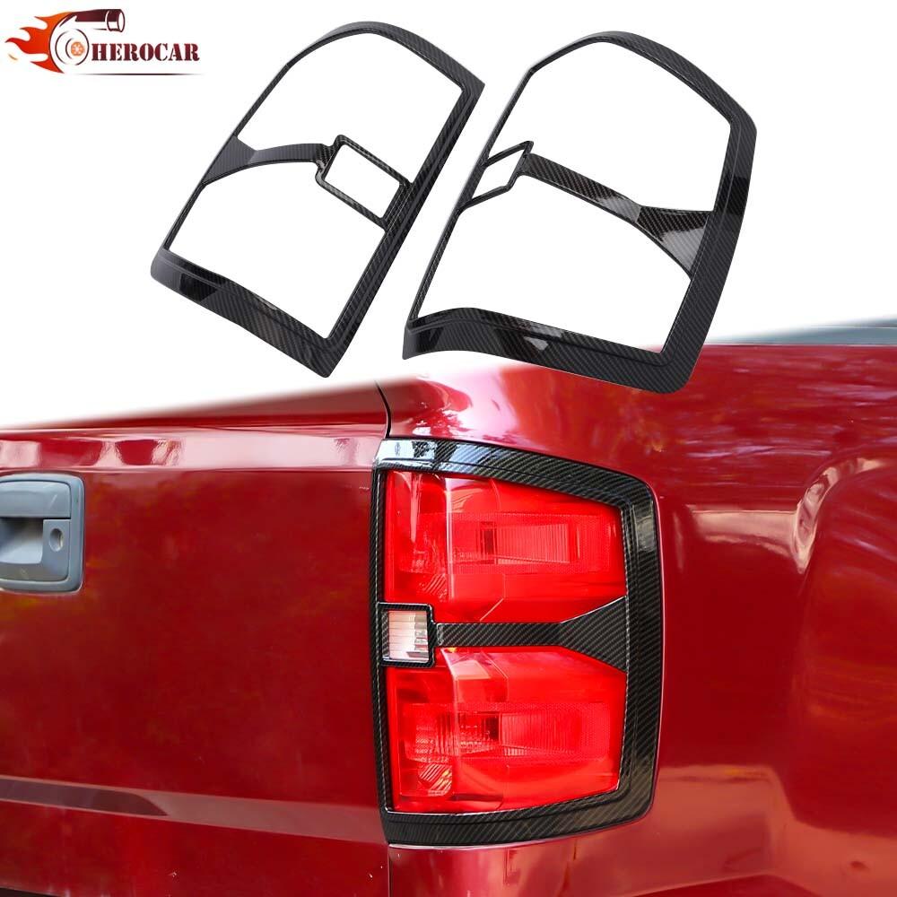 2PCS Carbon Fiber Tail Light Lamp Cover Bezel For Chevy Silverado 1500 2014-2018