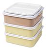 Sanko Plastic Rio Pack Bento BoxPicnic Case, 3 Tiers with 3 Side Plates, Earth Beige, Approx. 8.2" W x 7.7" D x 7.7" H