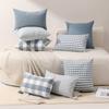 Home Bedroom Sofa Cushion Cover Blue Gray Series Japanese Style Small Fresh Polyester Cotton Plaid Pillowcase