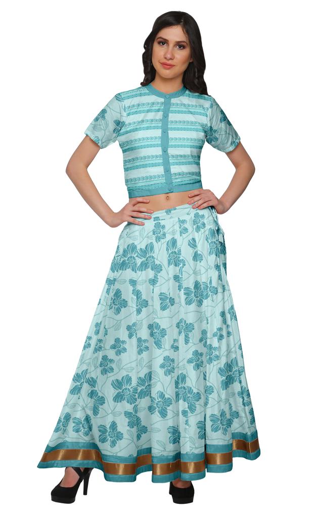 Moomaya Printed Indian Crop Top Skirt Sets Chanderi Women Ethnic Wear Plus