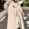 Белое двухстороннее шерстяное пальто женское зимнее новое корейское стильное шерстяное пальто длиной до колена с шарфом