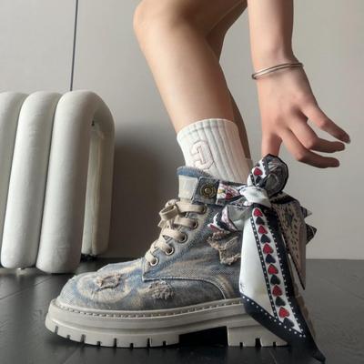 Осенне-зимние ботинки-казаки в стиле ретро с круглым носком и квадратным каблуком, со шнуровкой спереди, модные, удобные, украшенные бантом, рабочие ботинки