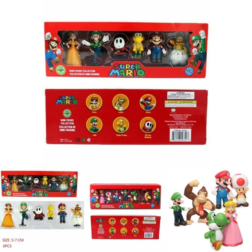 Набор из шести фигурок Супер Марио Брос, включающий Луиджи, Йоши и коллекционные грибы для детей