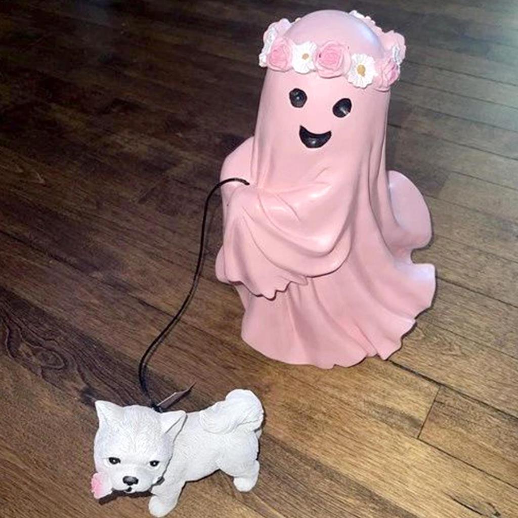 Ghost Walking Dog Halloween Desktop Ornaments Cute Resin Figurines Ornaments For Desk Table Mantle Fireplace Bookshelf Home